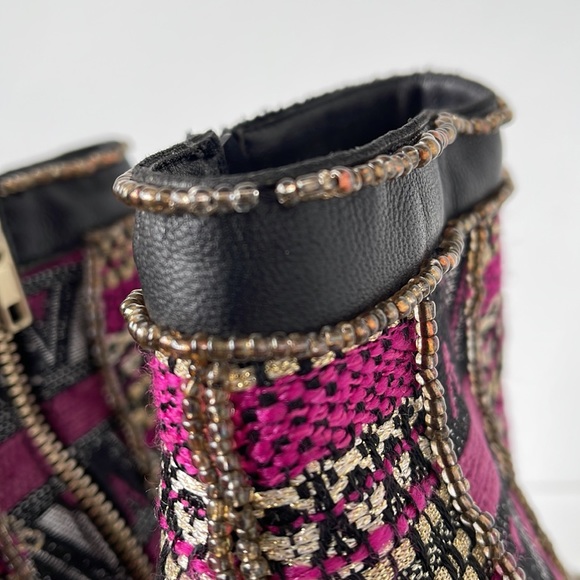 June by June Ambrose Peep Toe Fabric and Leather Wedge Bootie - Picture 6 of 9